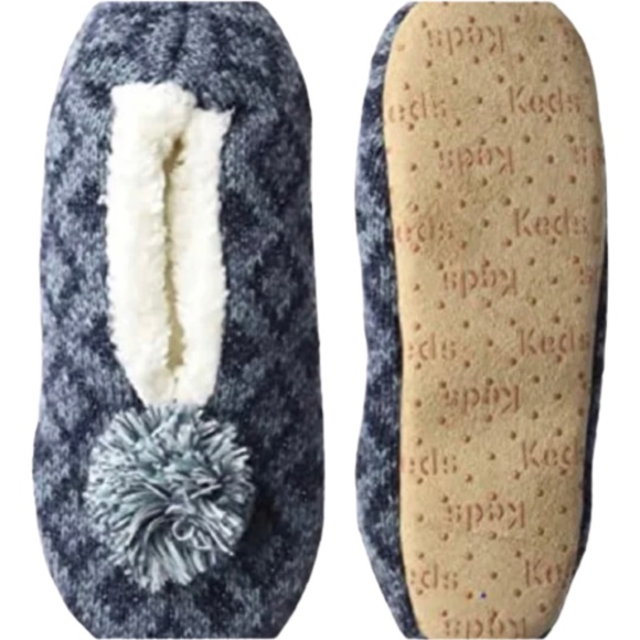 2/$50!🌱 New Keds Sherpa Slippers Socks Comfy Warm 9-11 Womens Denim Grey - Picture 1 of 4